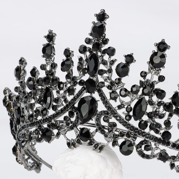 Women Black Gothic Tiara Crown Crystal Costume Prom Halloween Accessories main image 4